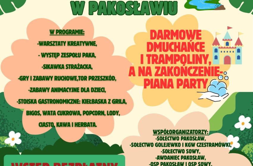 Gminny Dzień Dziecka 2025 nad Zalewem w Pakosławiu – atrakcje, dmuchańce i piana party!